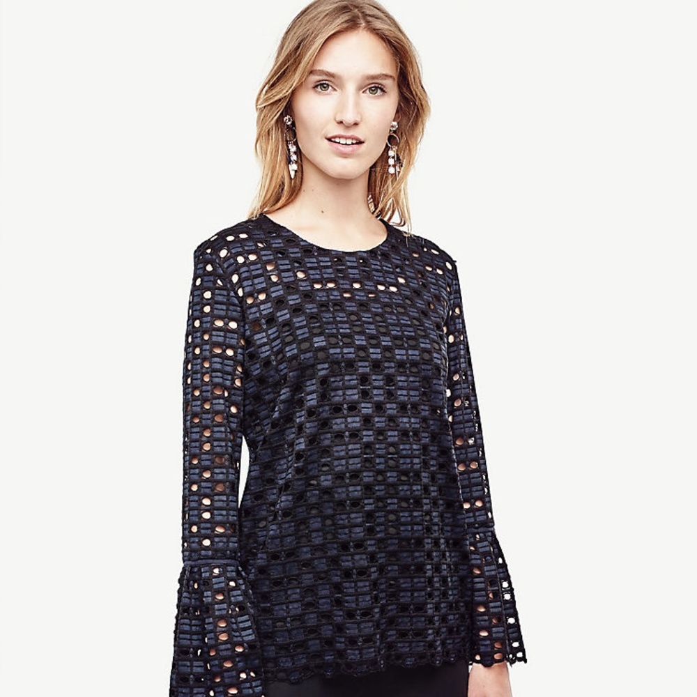 Ann Taylor Geo Lace Fluted Blouse